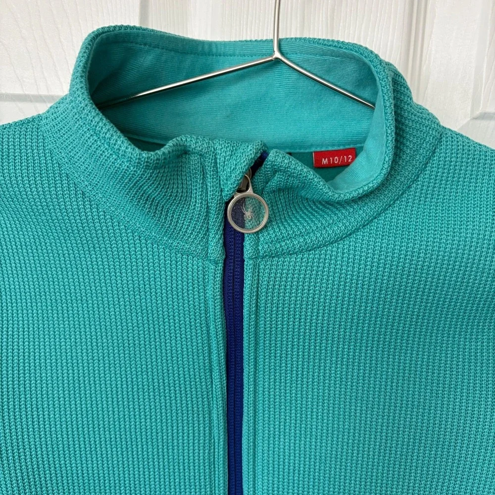 Spyder Active‎ Sports Kids Teal Textured Full-Zip Jacket Size 10/12 Youth Fleece